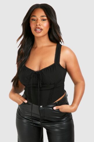 Womens Plus Milkmaid Bengaline Corset Top - Black - 16, Black