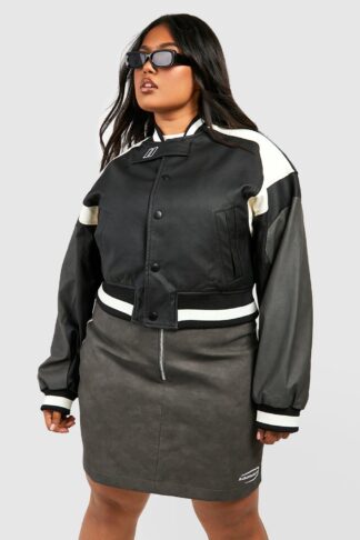 Womens Plus Moto Faux Leather Bomber Jacket - Black - 18, Black