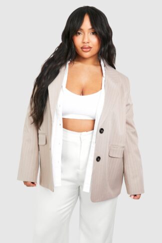 Womens Plus Oversized Boyfriend Stripe Blazer - Beige - 16, Beige