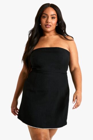 Womens Plus Pearl Detail Bandeau Skater Dress