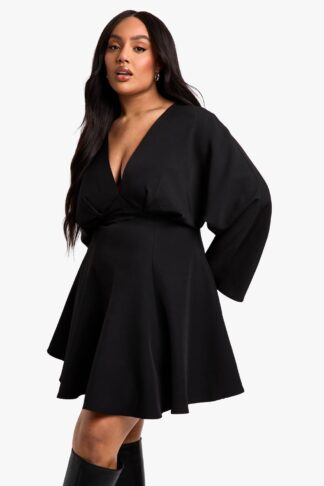 Womens Plus Pleated Skirt LONG SLEEVE Skater Dress