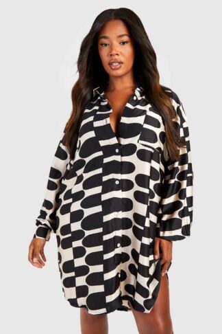 Womens Plus Printed Oversized Shirt Dress