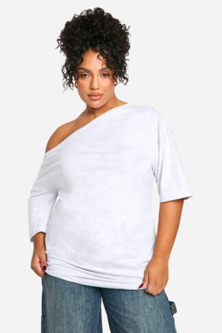 Womens Plus Ruched Side Asymmetric T-Shirt - Grey - 22, Grey