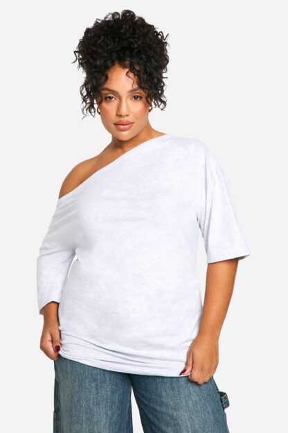 Womens Plus Ruched Side Asymmetric T-Shirt - Grey - 22, Grey
