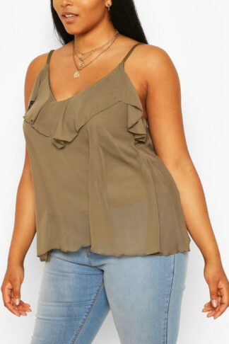 Womens Plus Ruffle Detail Swing Cami Top - Green - 26, Green