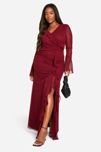Womens Plus Ruffle Wrap Detail Maxi Dress