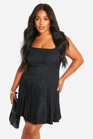 Womens Plus Satin Ruched Ruffle Hem Dress - Black - 28, Black