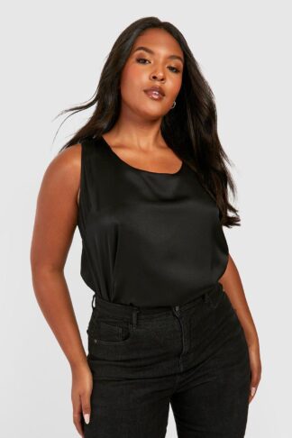 Womens Plus Satin Wide Strap Vest - Black - 26, Black