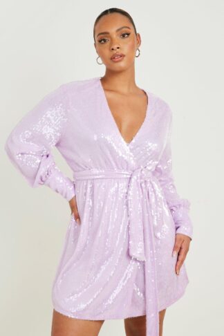 Womens Plus Sequin Wrap Dress - Purple - 24, Purple