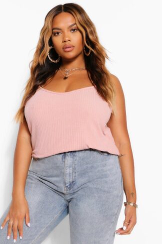 Womens Plus Soft Ribbed Cami Top - Pink - 16, Pink