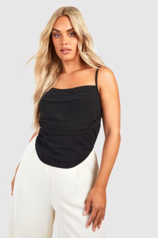 Womens Plus Strappy Ruched Corset Top - Black - 16, Black