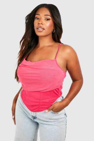 Womens Plus Strappy Ruched Corset Top - Pink - 18, Pink