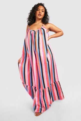 Womens Plus Stripe Drop Hem Maxi Dress - Orange - 16, Orange