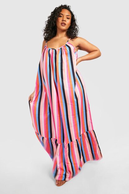 Womens Plus Stripe Drop Hem Maxi Dress - Orange - 28, Orange