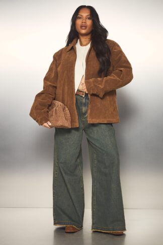 Womens Plus Suede Collared Relaxed Jacket - Brown - 16, Brown