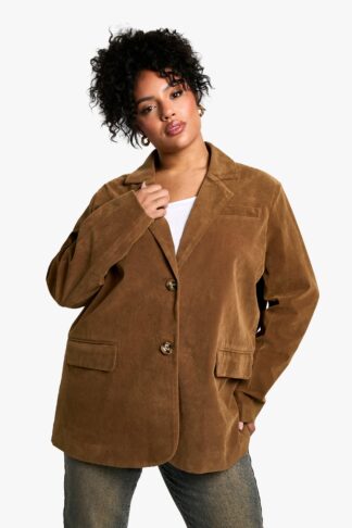Womens Plus Suede Single Breasted Oversized Blazer - Brown - 16, Brown
