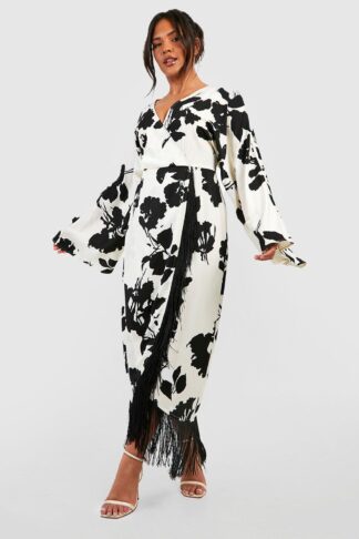 Womens Plus Tassel Hem Wrap Dress - White - 18, White