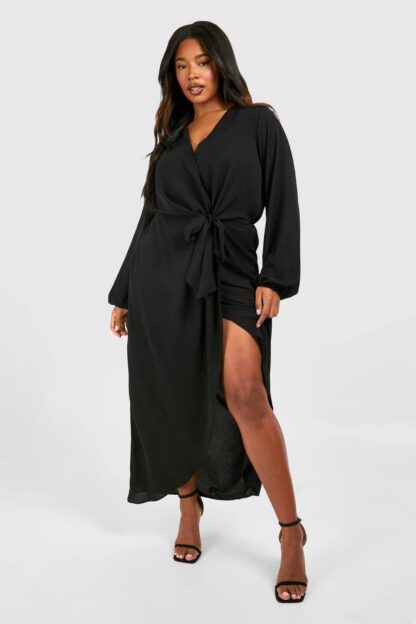 Womens Plus Textured Tie Detail Maxi Dress