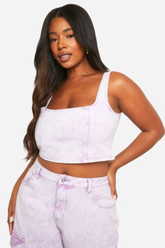 Womens Plus Washed Denim Corset Top - Purple - 16, Purple
