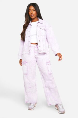 Womens Plus Washed Denim Jakcet - Purple - 16, Purple