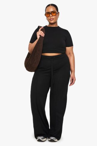 Womens Plus Woven Drawstring Wide Leg Trouser - Black - 16