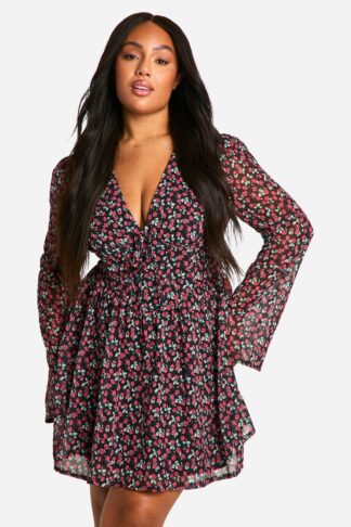 Womens Plus Woven Floral Milkmaid Skater Dress