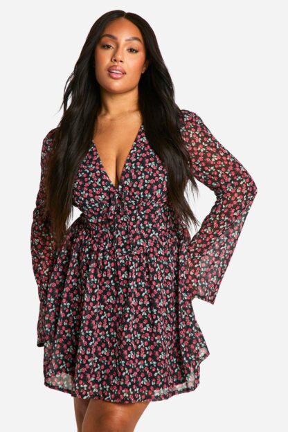 Womens Plus Woven Floral Milkmaid Skater Dress