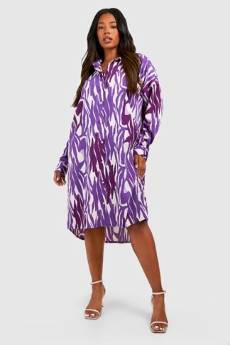 Womens Plus Woven Zebra Print Midi Shirt Dress - Purple - 16, Purple