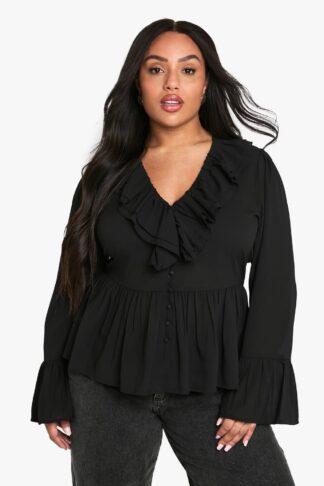 Womens plus chiffon ruffle blouse