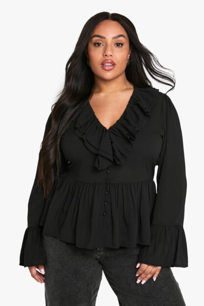 Womens plus chiffon ruffle blouse