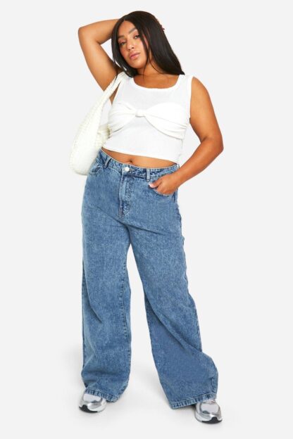 Womens Boohoo Basics Plus Basics High Waisted Wide Leg Jeans - Blue - 16, Blue