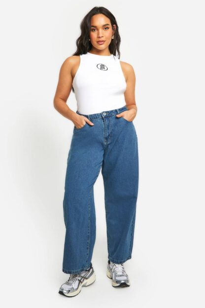 Womens Boohoo Basics Plus High Waisted Boyfriend Jeans - Blue - 20, Blue