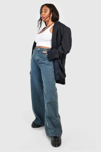 Womens Boohoo Basics Plus High Waisted Wide Leg Jeans - Blue - 16, Blue