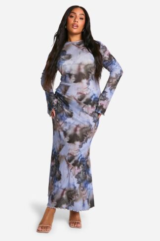 Womens Plus Abstract Print Column Maxi Dress - Blue - 16, Blue