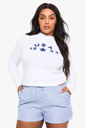 Womens Plus Applique Usa Fitted T-Shirt - White - 16, White