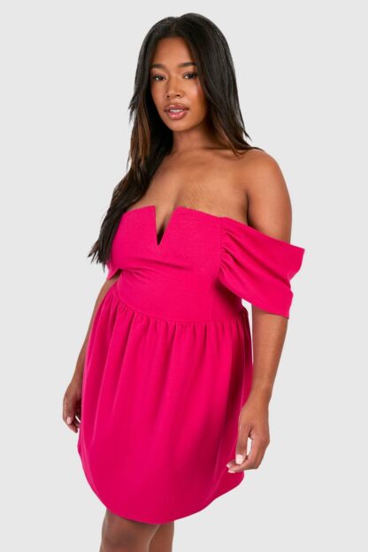 Womens Plus Bardot Drop Shoulder Skater Dress - Pink - 26, Pink