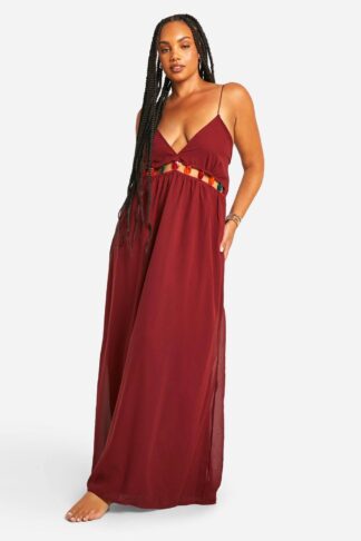 Womens Plus Beaded Beach Maxi Dress - Red - 16, Red