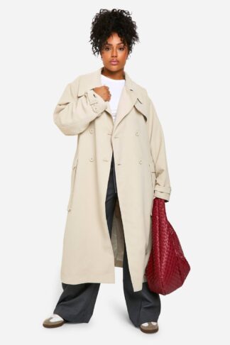 Womens Plus Belted Trench Coat - Beige - 16, Beige
