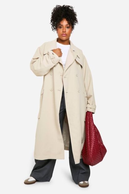 Womens Plus Belted Trench Coat - Beige - 16, Beige