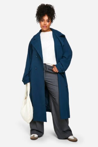 Womens Plus Belted Trench Coat - Navy - 28, Navy