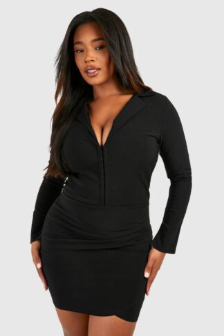 Womens Plus Bengaline Hook And Eye Wrap Dress - Black - 28, Black