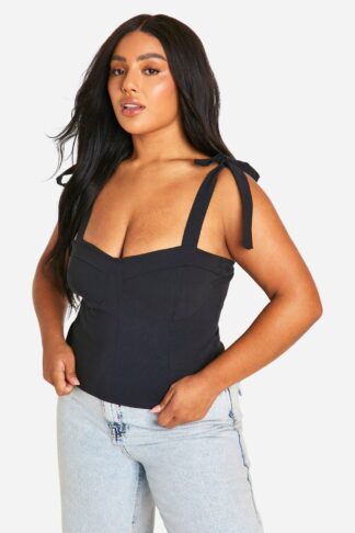 Womens Plus Bengaline Tie Bow Corset Top - Black - 28, Black