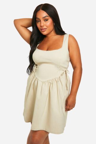 Womens Plus Bengaline Tie Detail Skater Dress - Beige - 26, Beige