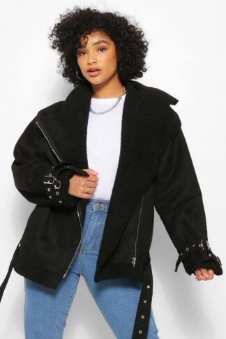 Womens Plus Bonded Aviator Jacket - Black - 22, Black