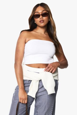 Womens Plus Boohoo Basics Longer Length Bandeau Top - White - 28, White