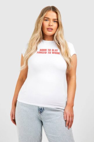 Womens Plus Born To Slay Baby Tee - White - 22, White