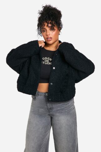Womens Plus Boucle Bomber Jacket - Black - 16, Black