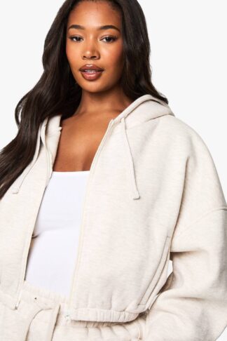 Womens Plus Boxy Zip Through Cropped Bomber Hoodie - Cream - 16, Cream