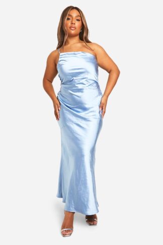 Womens Plus Bridesmaid Satin Asymmetric Maxi Dress - Blue - 16, Blue