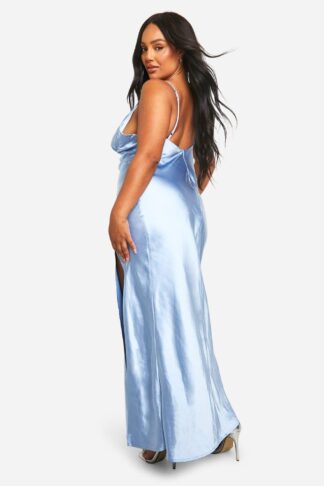 Womens Plus Bridesmaid Satin Strappy Maxi Dress - Blue - 16, Blue
